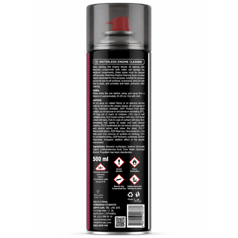 İKONWAX Susuz Motor Temizleme Spreyi 500 ML Profesyonel Motor Bakımı